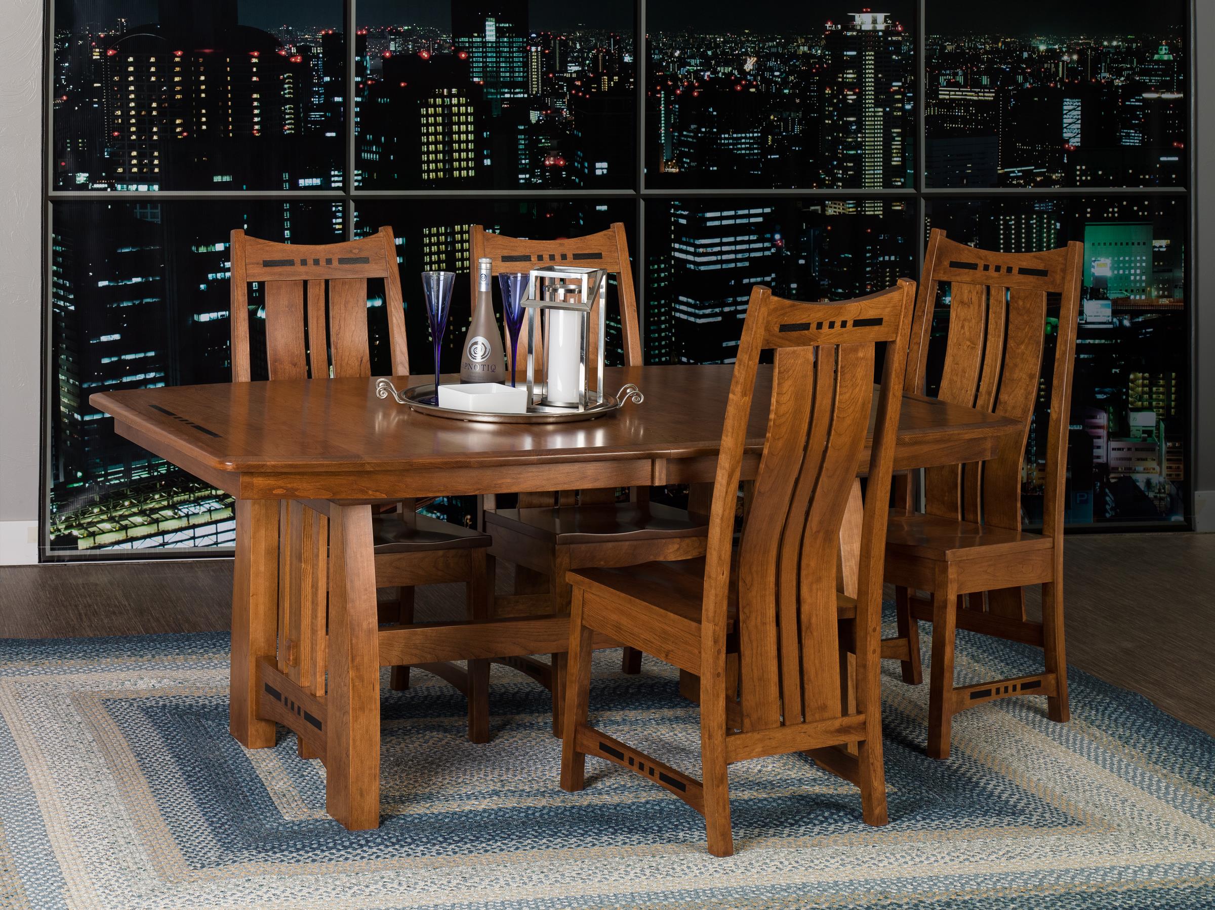 Amish Impressions by Fusion Designs Hayworth HHTB4272 3LF Trestle Dining Table with 3 12 Leaves Mueller Furniture Dining Tables